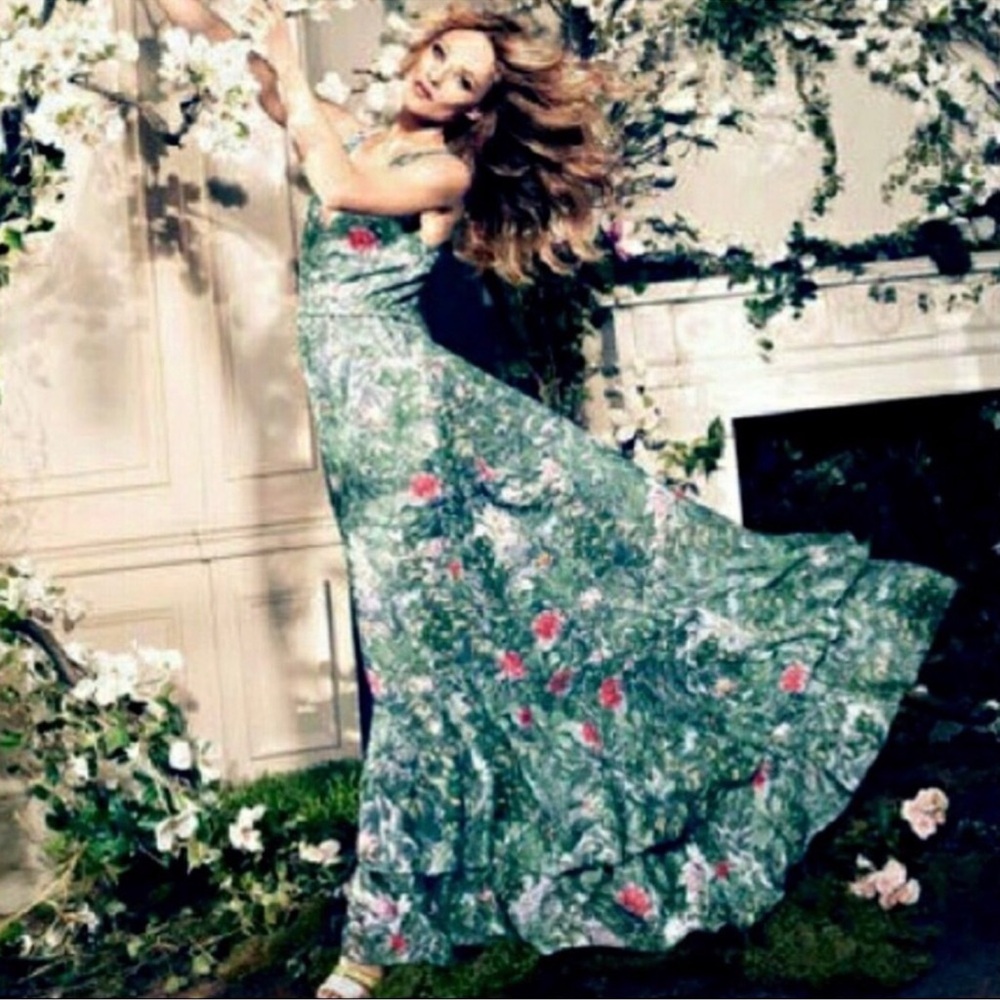 H&M Conscious Collection Size 12Tropical Jungle Bird Long Maxi Dress Gauze Lined